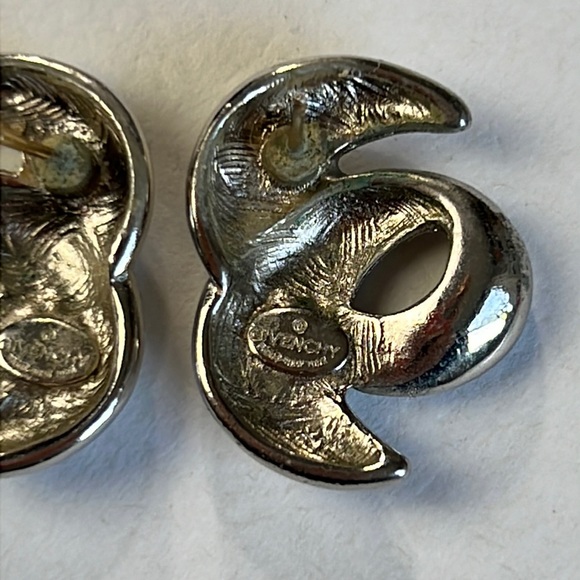 GIVENCHY Logo Silver Tone Metal Earrings Stud Vintage Chunky Wave authentic - Picture 7 of 12